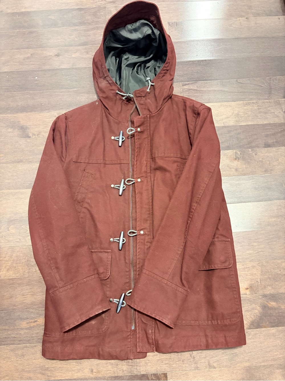 H&M Men's Hooded Toggle Field Coat in Rust Red